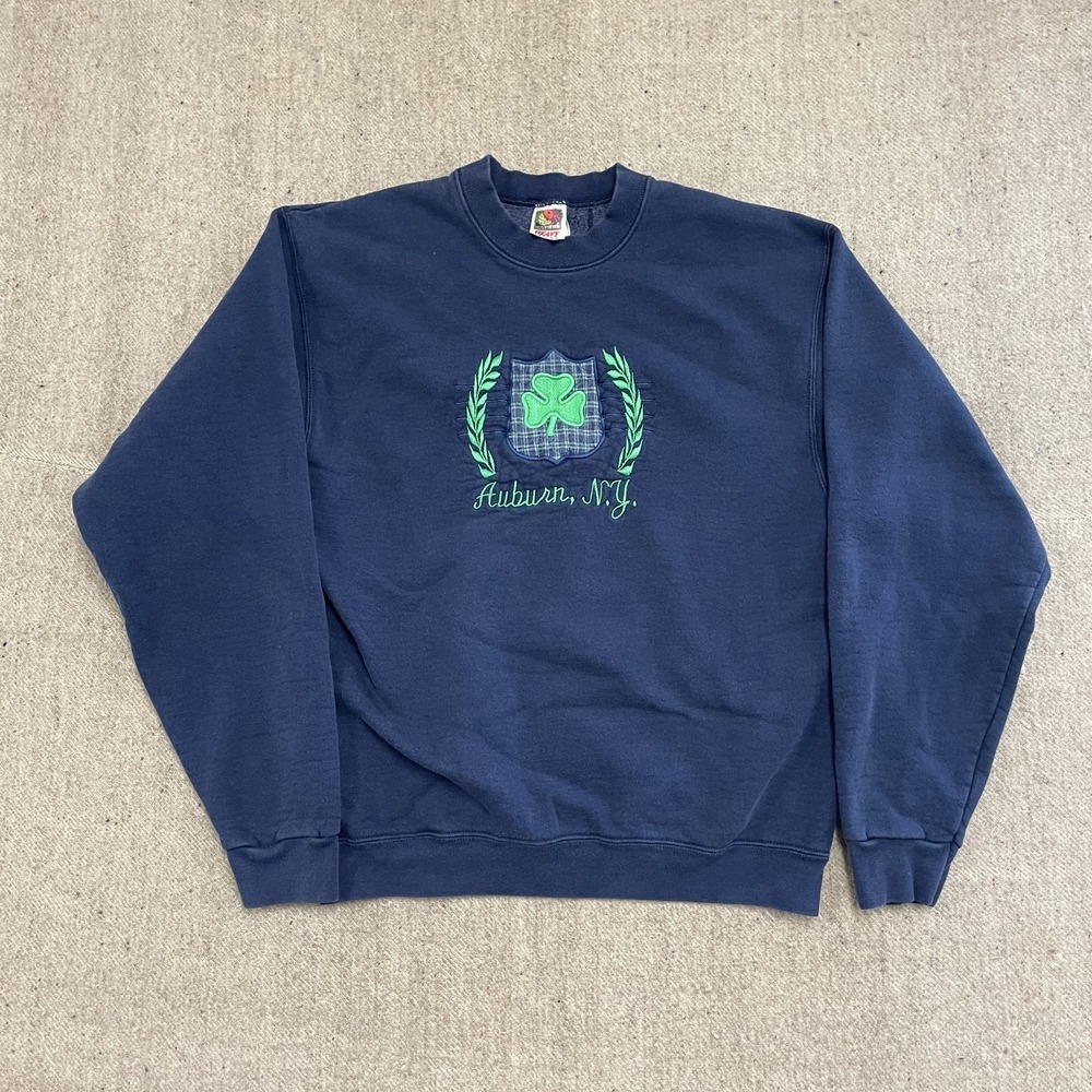 Vintage Auburn NY Clover Sweatshirt Men Large Blue 1990s Fruit of the Loom